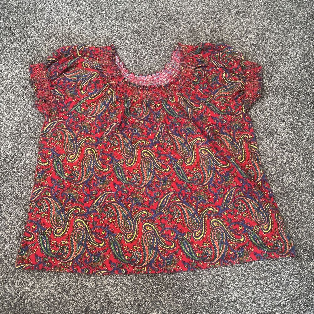 Lauren Ralph Lauren Red Paisley Blue green‎ Yellow Blouse Casual Top Size 3XL